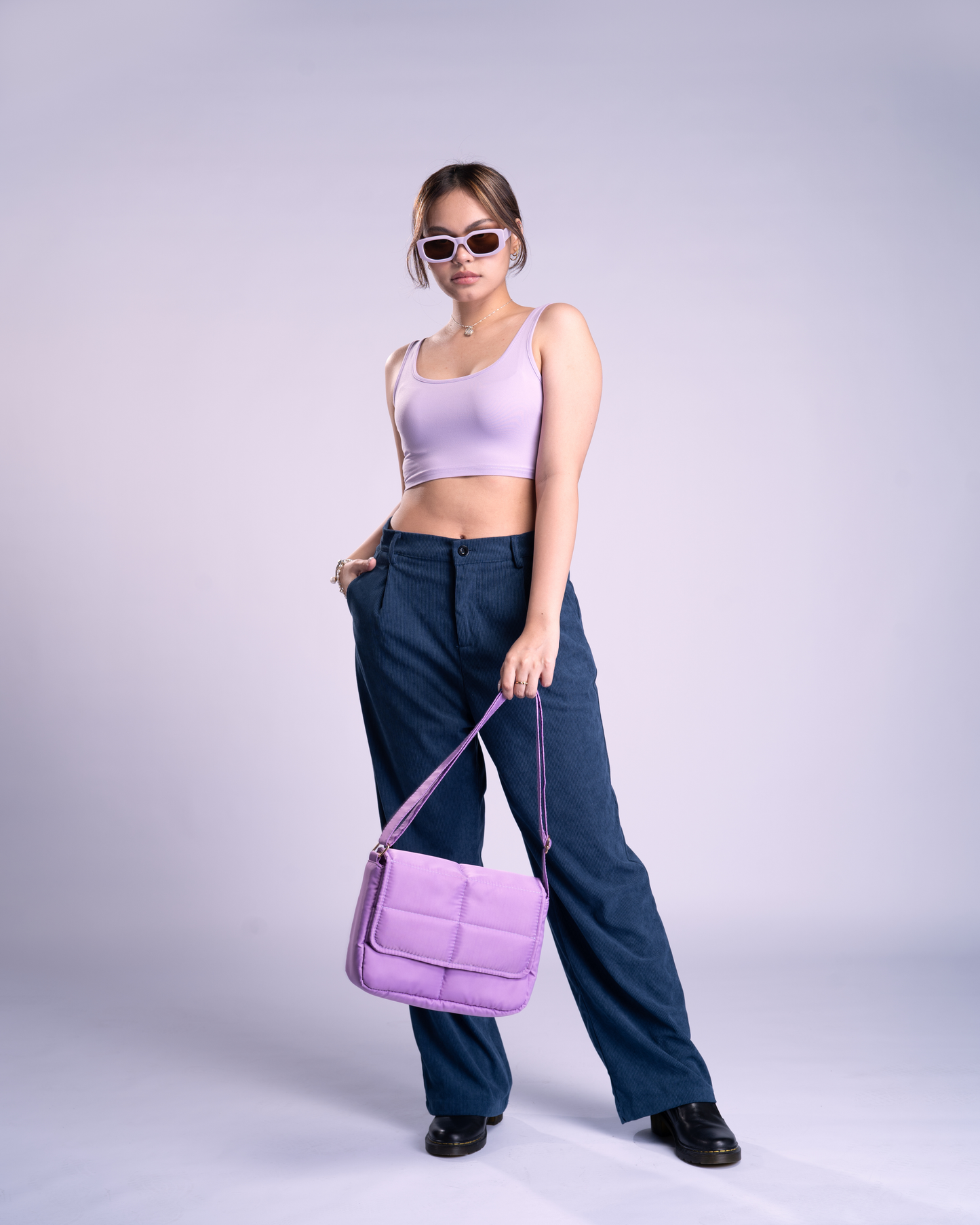Sleek Puffer Sling Bag in Purple