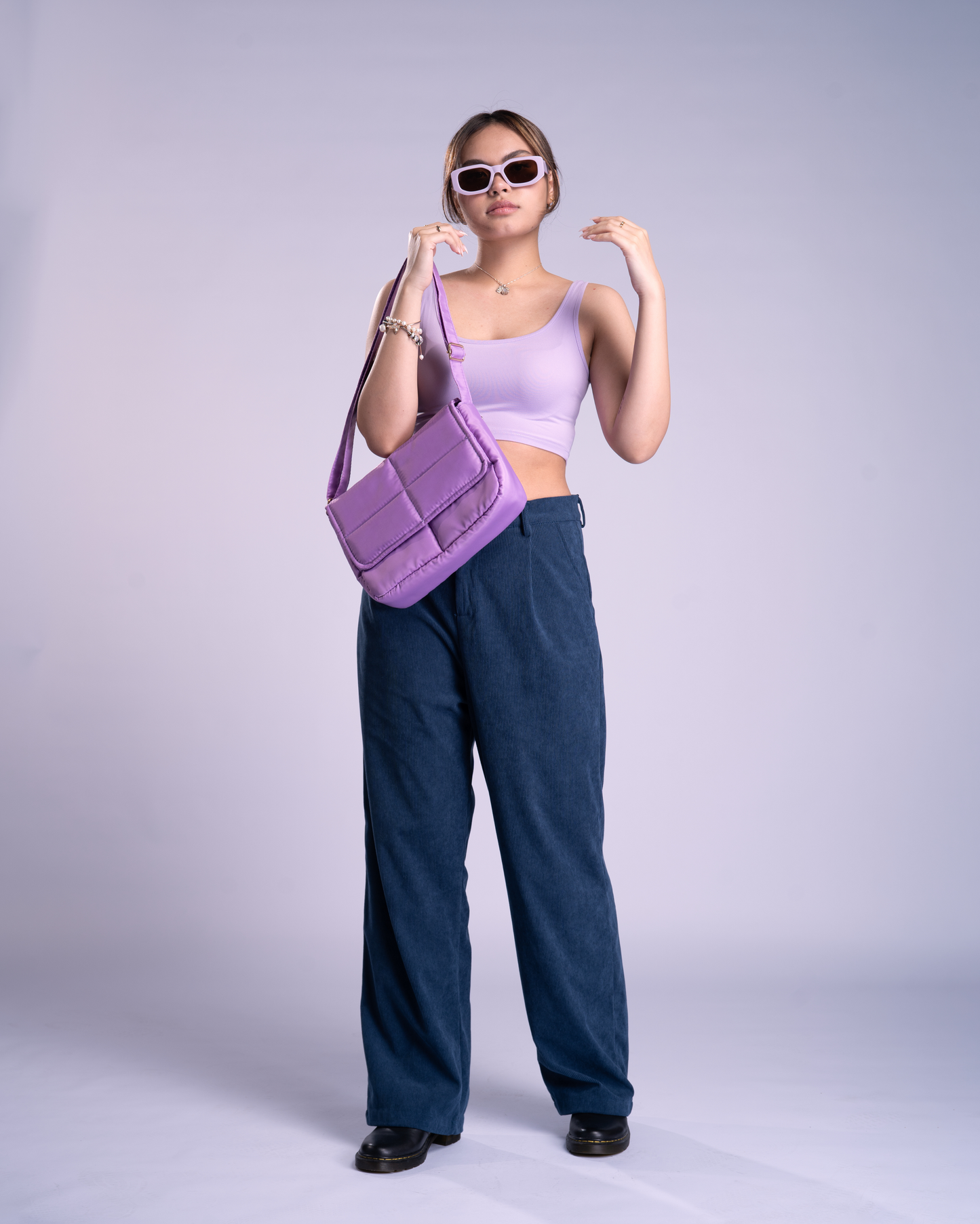 Sleek Puffer Sling Bag in Purple
