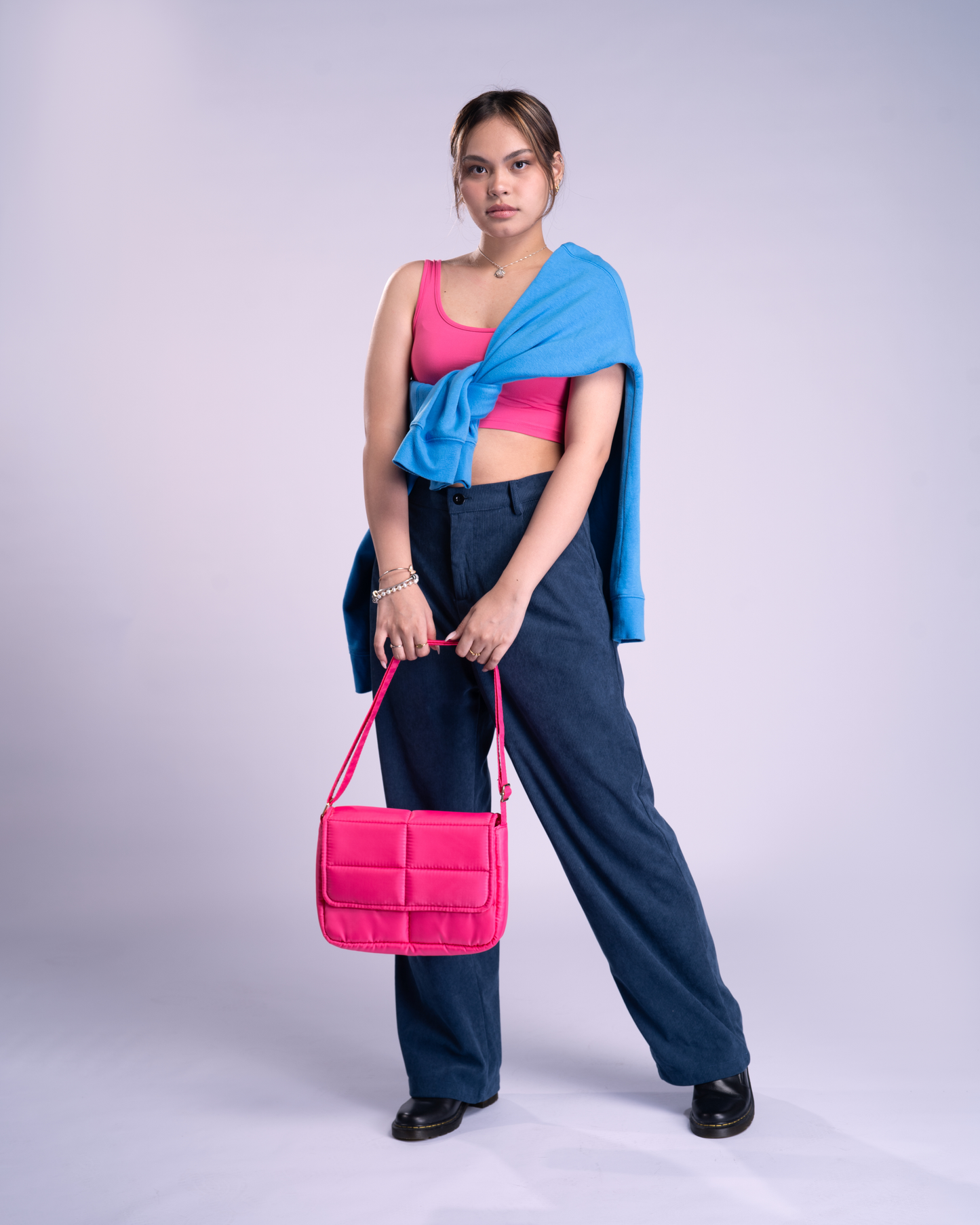 Sleek Puffer Sling Bag in Barbie Pink