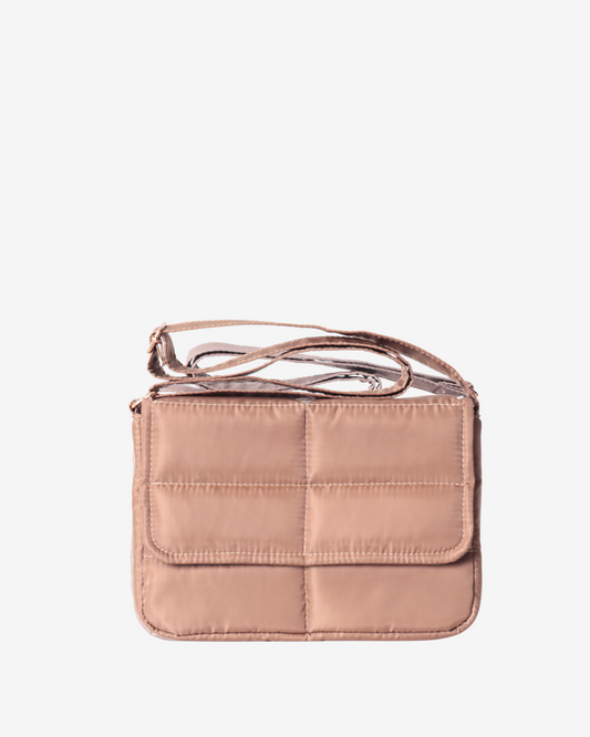 Sleek Puffer Sling Bag in Tan