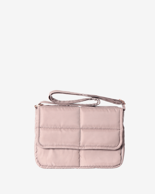 Sleek Puffer Sling Bag in Taupe