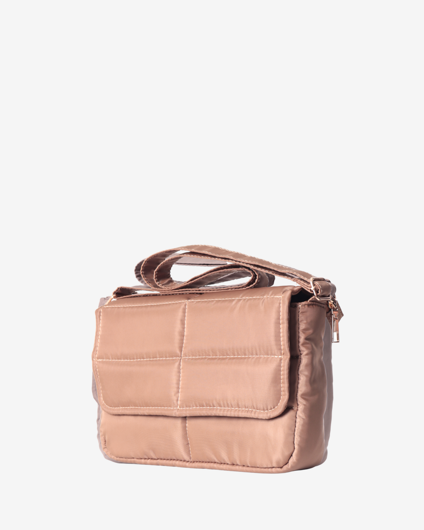 Sleek Puffer Sling Bag in Tan