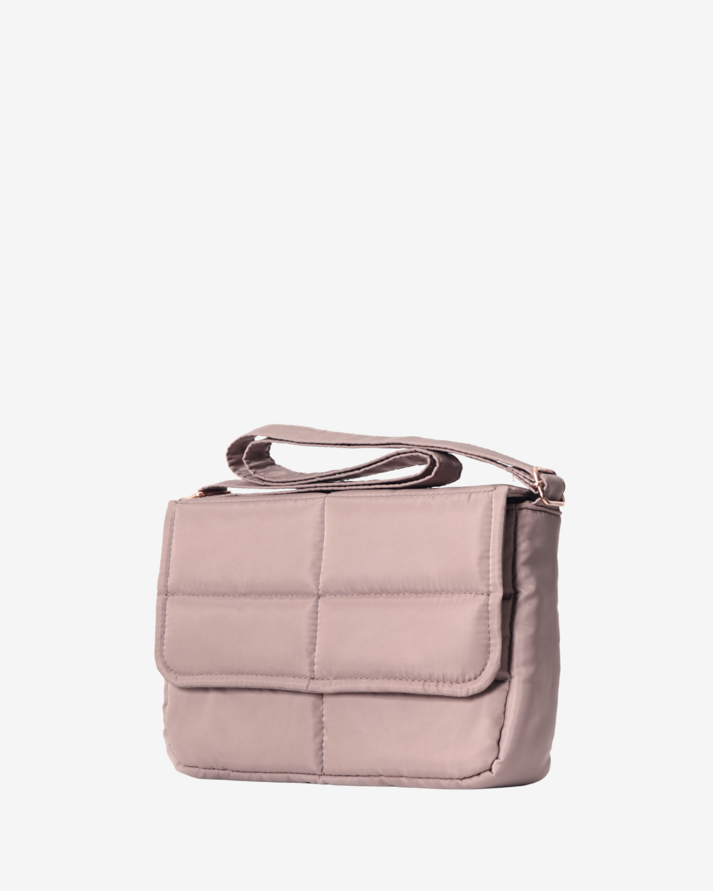 Sleek Puffer Sling Bag in Taupe