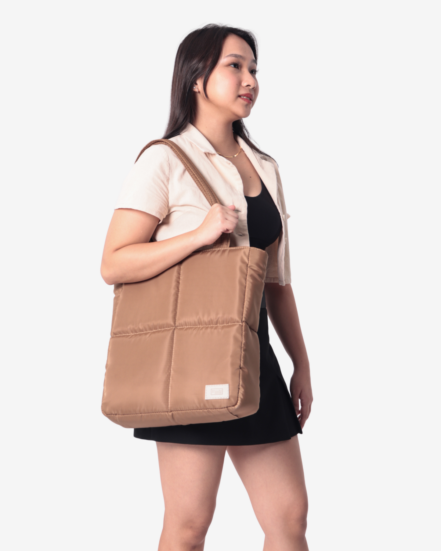 Versatile Tote Puffer Bag in Tan