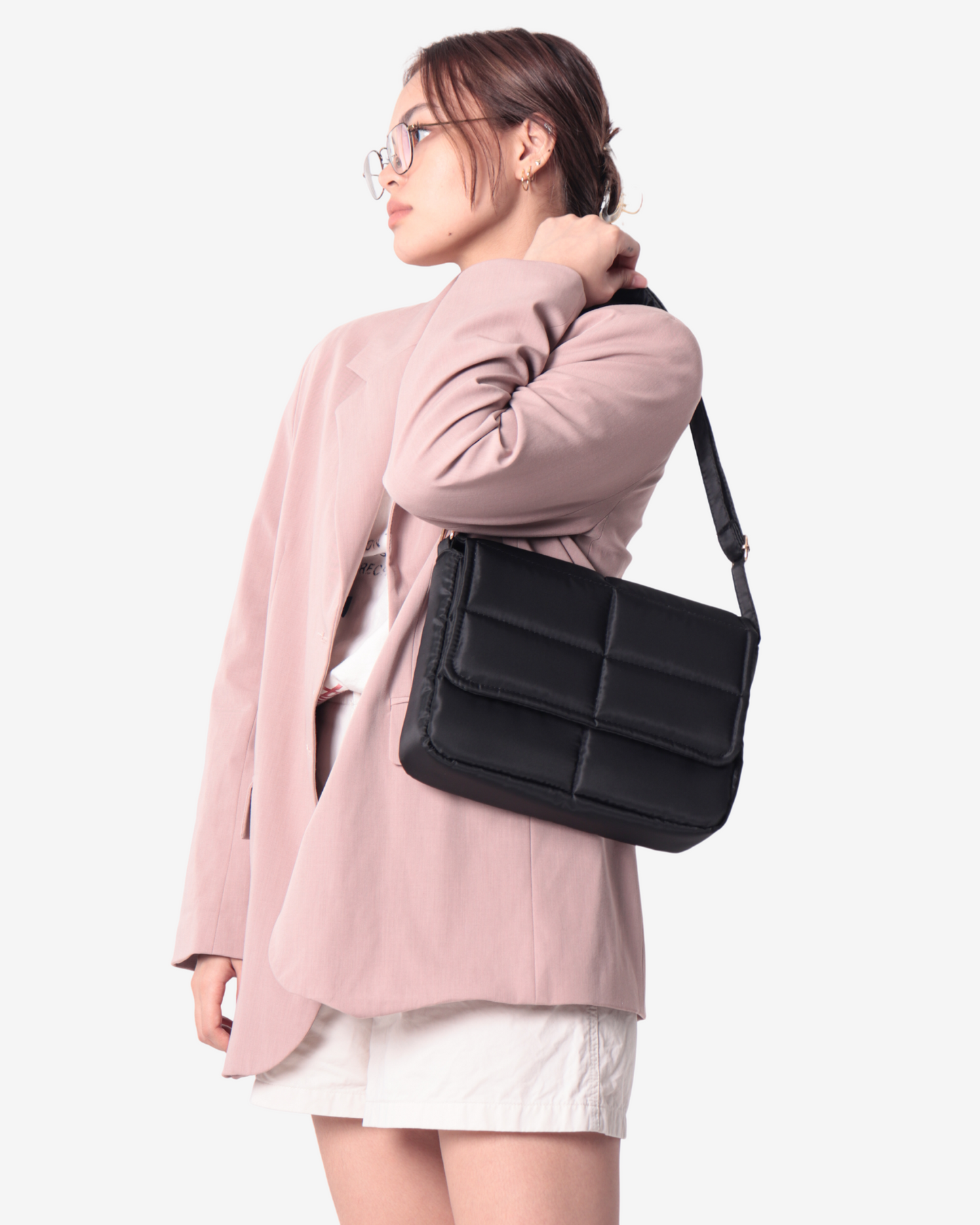 Sleek Puffer Sling Bag in Black