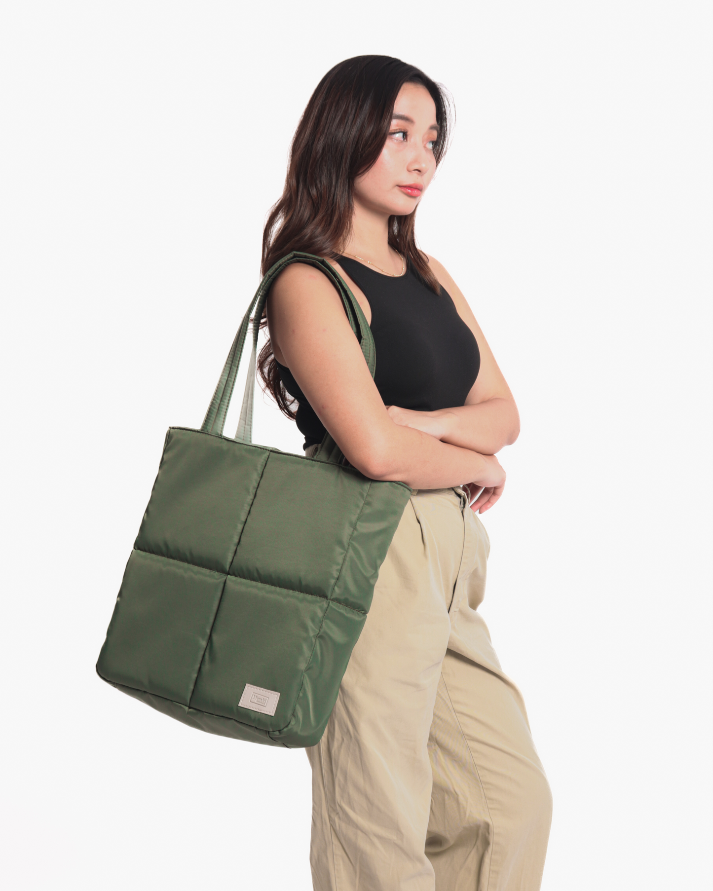 Versatile Tote Puffer Bag in Army Green