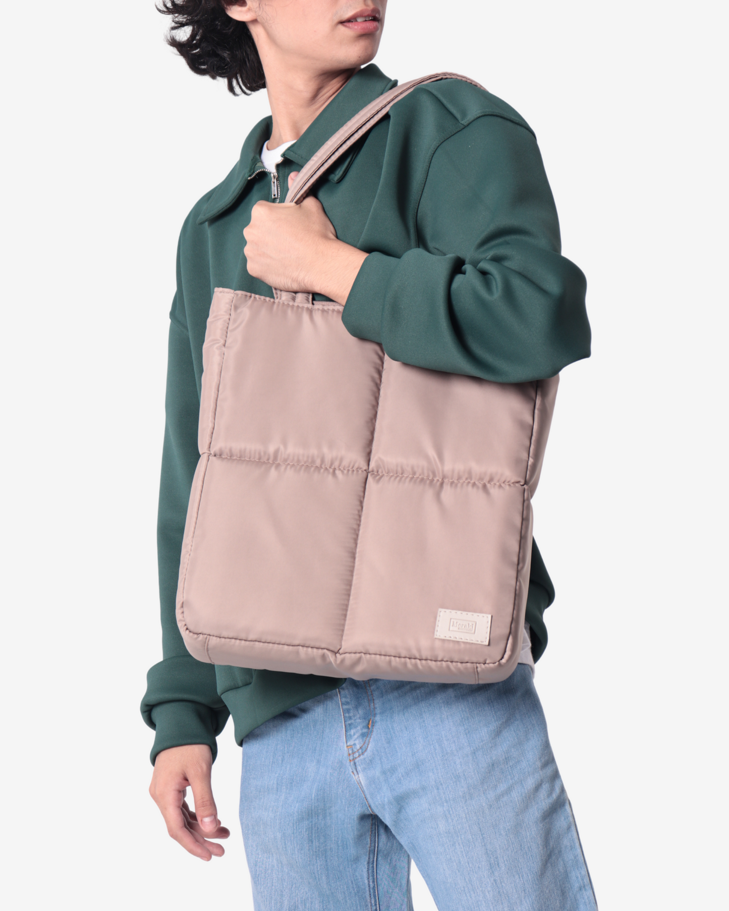 Versatile Tote Puffer Bag in Taupe